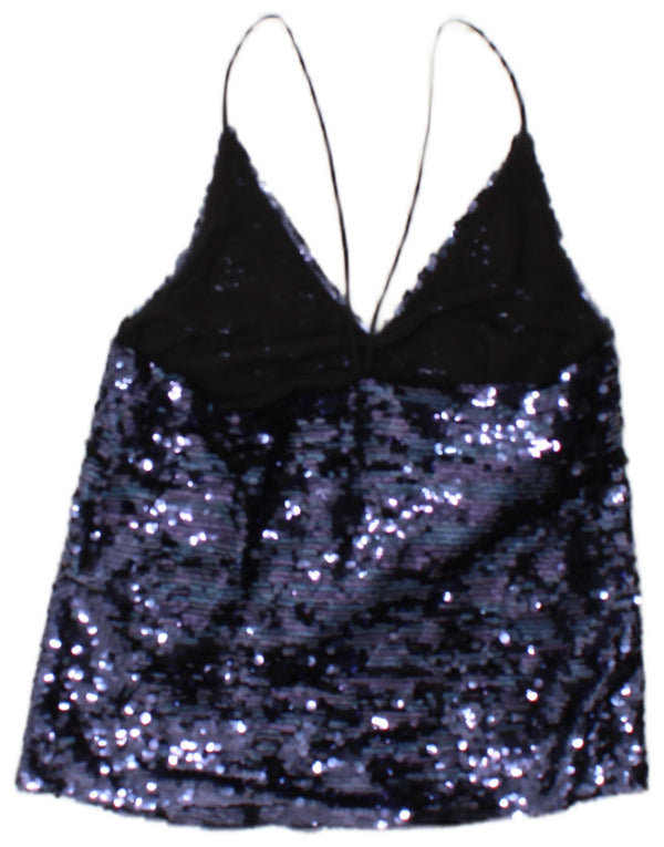 Zara Damen Pailletten-Cami-Top, Größe S, Blau, Polyester