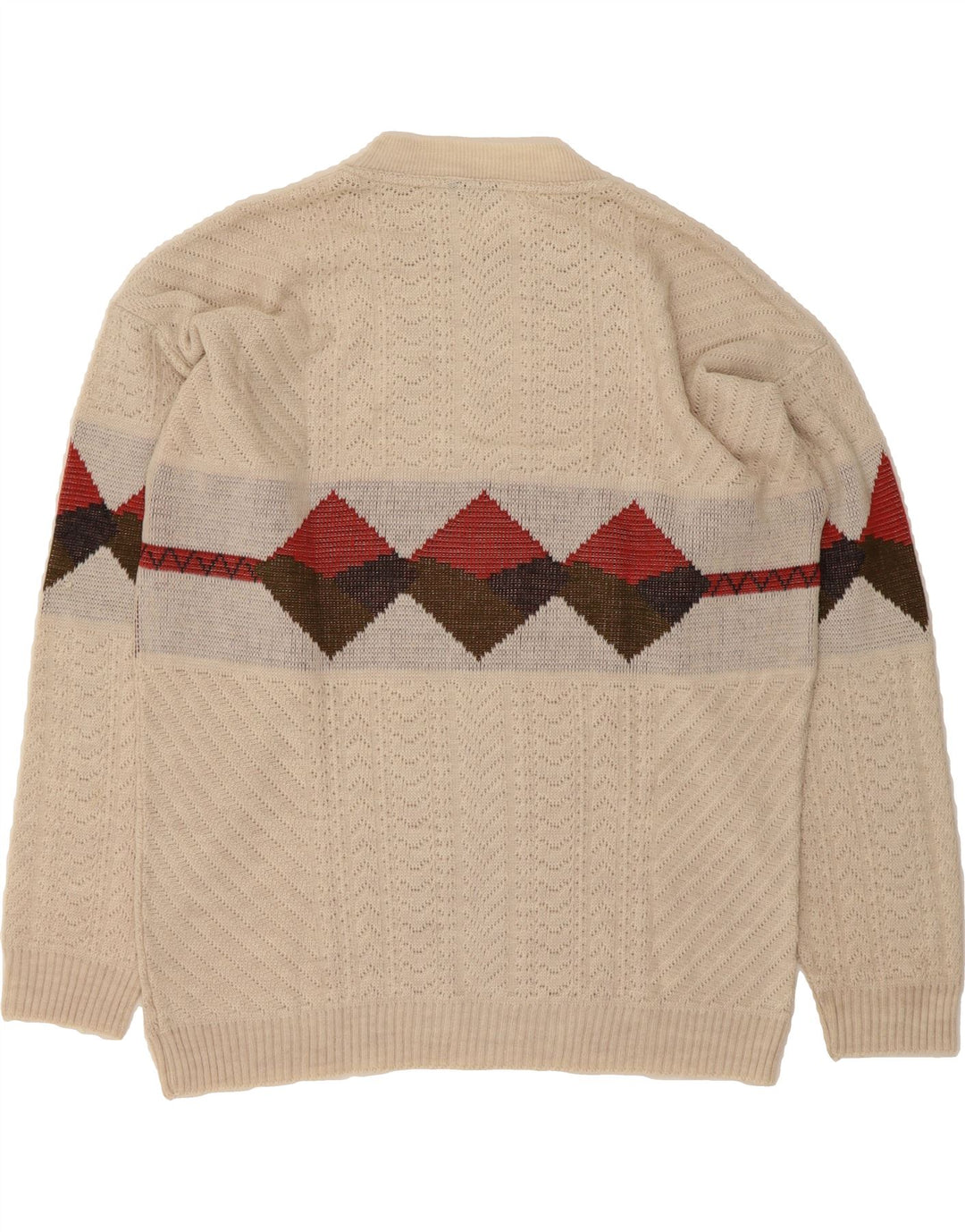 VINTAGE Mens Crew Neck Jumper Sweater XL Beige Argyle/Diamond Vintage Vintage and Second-Hand Vintage from Messina Hembry 