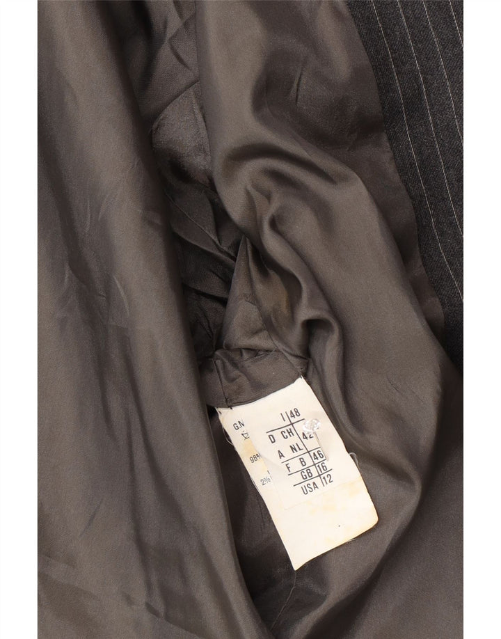 Ferre Damen 001 1-Knopf-Blazerjacke UK 16 Large Graues Nadelstreifen-Acetat