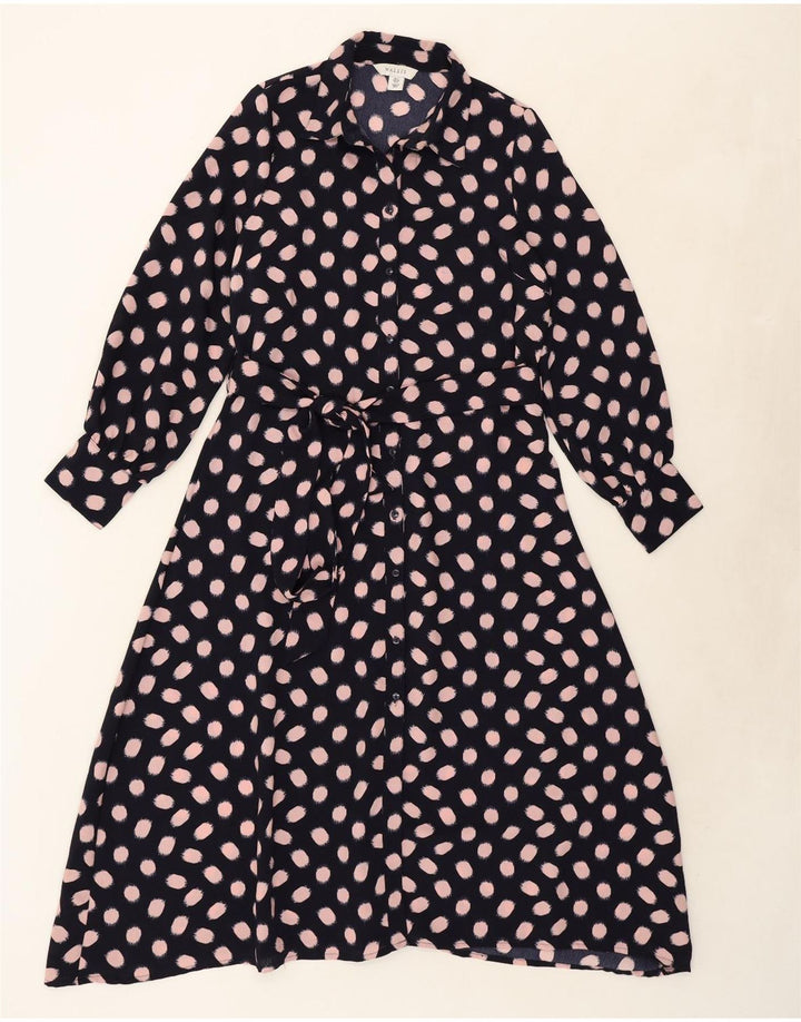WALLIS Womens Shirt Dress UK 12 Medium Navy Blue Spotted Vintage Wallis and Second-Hand Wallis from Messina Hembry 