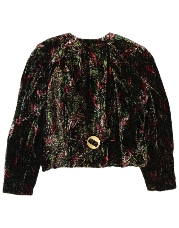 Vintage Damen Crop 4 Knopf Blazer Jacke UK 12 Mittelgrün Floral Retro