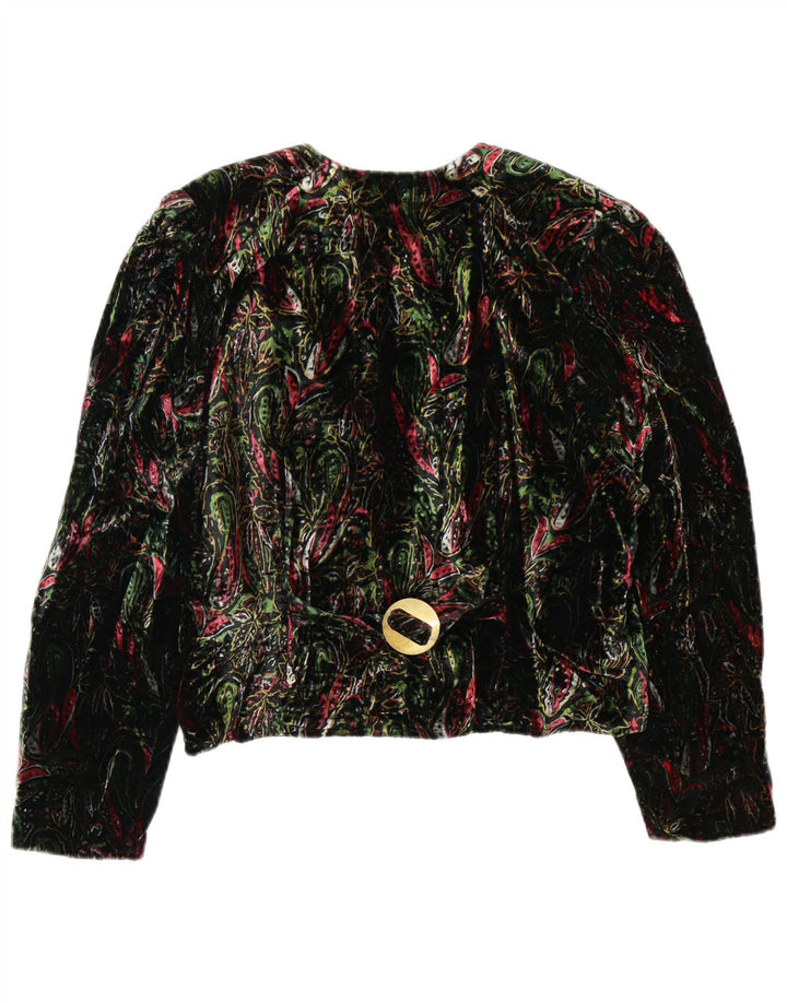Vintage Damen Crop 4 Knopf Blazer Jacke UK 12 Mittelgrün Floral Retro