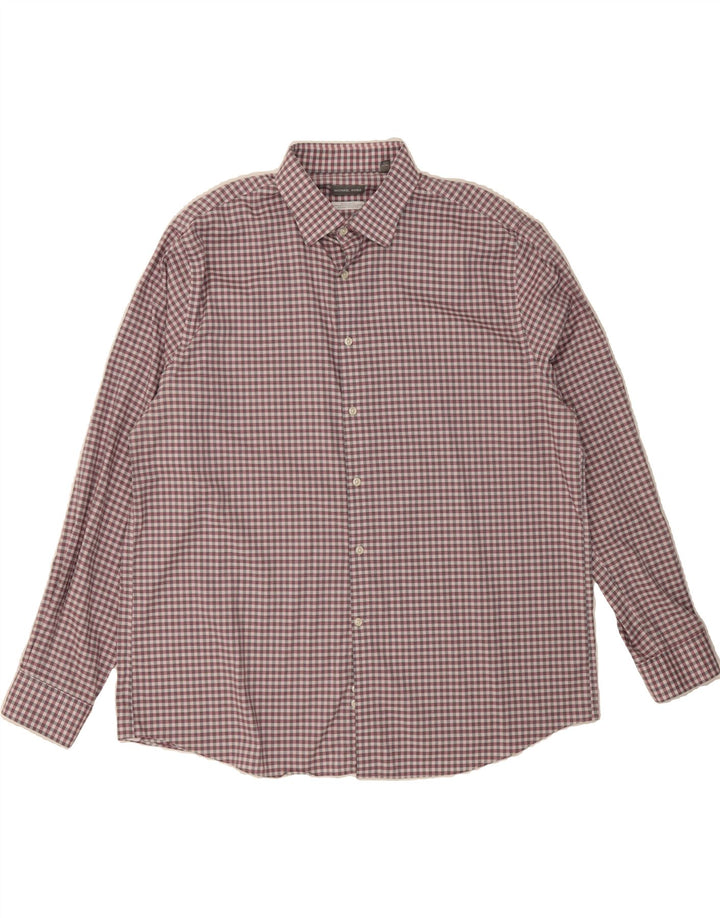 MICHAEL KORS Mens Regular Fit Shirt Size 18 1/2 2XL Burgundy Gingham Vintage Michael Kors and Second-Hand Michael Kors from Messina Hembry 