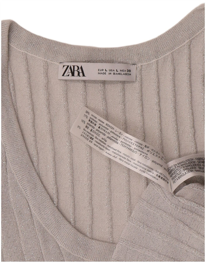 Zara Damen Weste Top UK 14 Large Silber meliert Viskose
