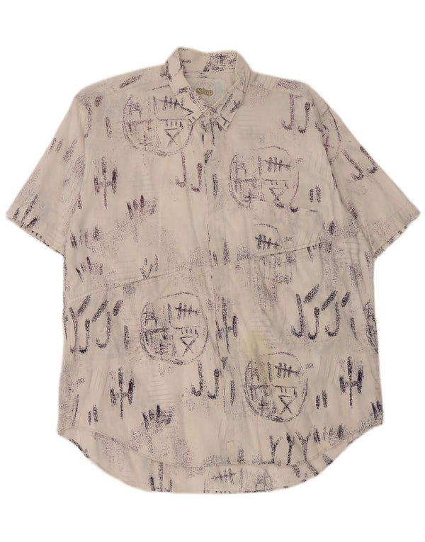 Vintage Mens Graphic Short Sleeve Shirt Large White Cotton