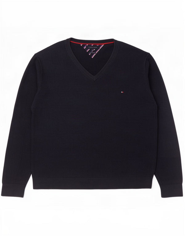 Tommy Hilfiger Herren-Pullover mit V-Ausschnitt, 3XL, Marineblau, Baumwolle