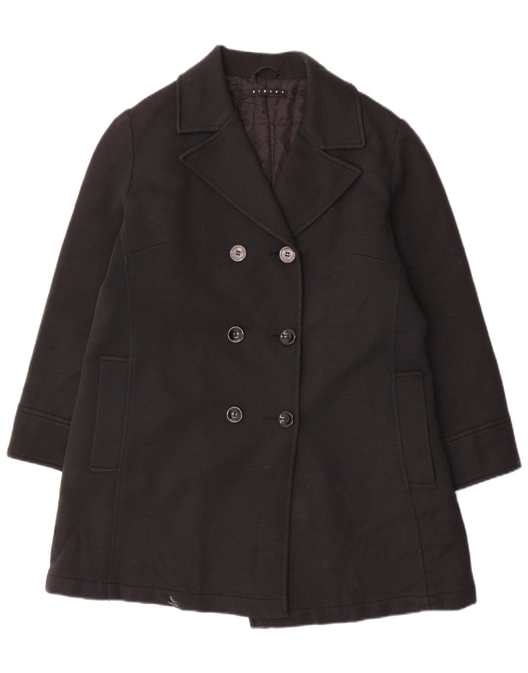 Sisley Damen Zweireihiger Mantel UK 14 Medium Schwarz