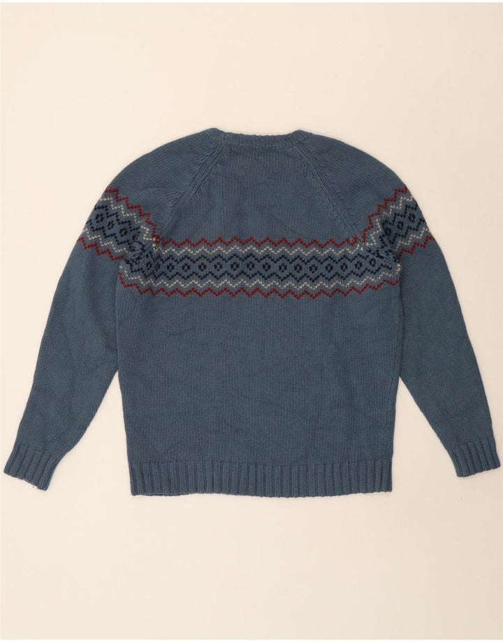 Massimo Dutti Herren-Pullover mit Rundhalsausschnitt, groß, blaue Fair-Isle-Wolle