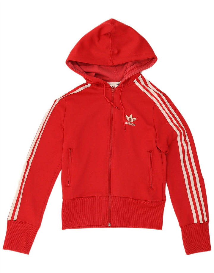 Adidas Damen Zip Hoodie Pullover UK 10 Small Rot Polyester