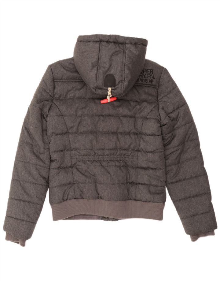 SUPERDRY Womens Graphic Hooded Padded Jacket UK 14 Large Grey Polyester
