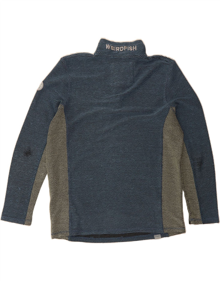 WEIRD FISH Mens Zip Neck Jumper Sweater Large Navy Blue Colourblock Vintage Weird Fish and Second-Hand Weird Fish from Messina Hembry 