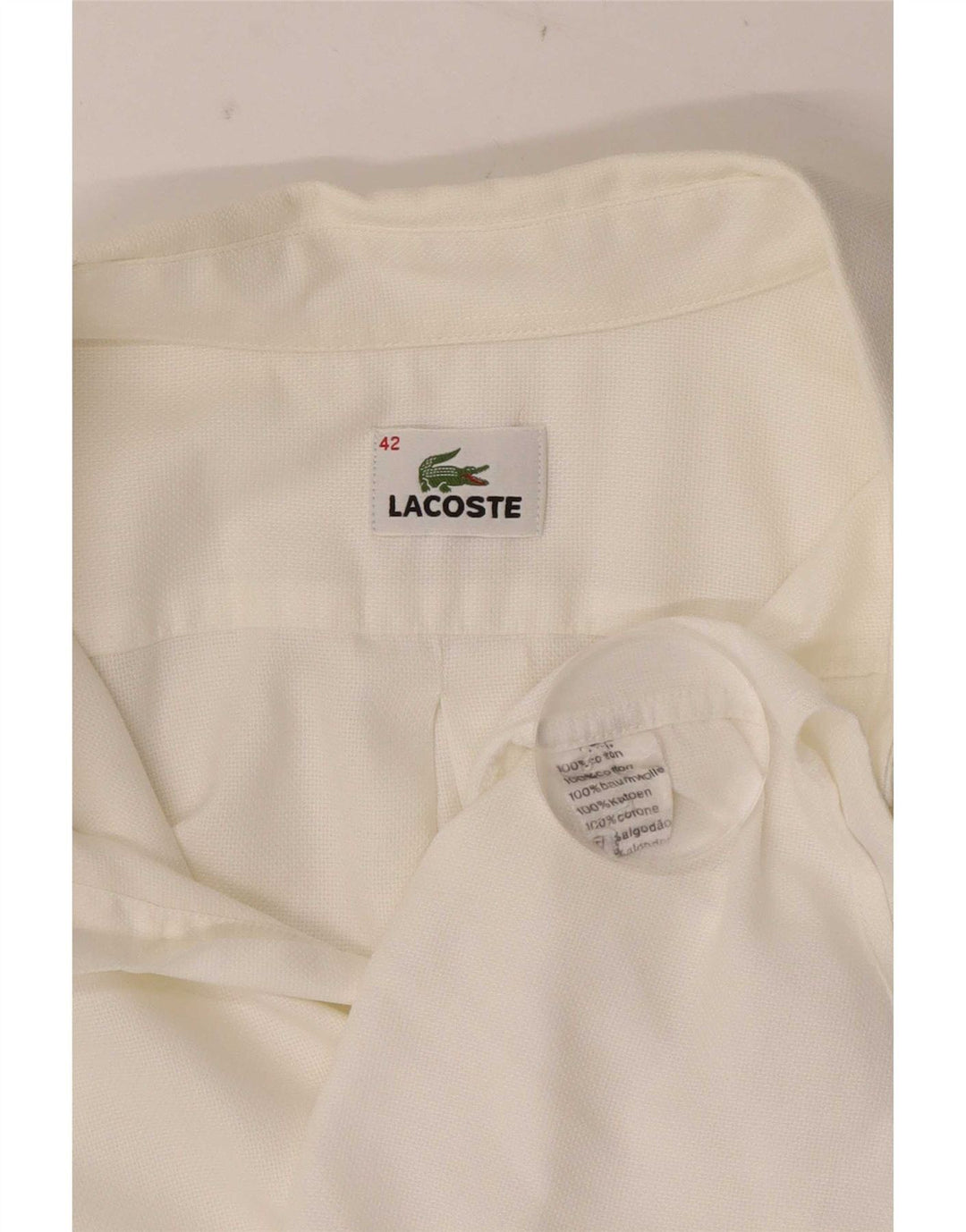 Lacoste Herren-Kurzarmhemd, Größe 42, große weiße Baumwolle