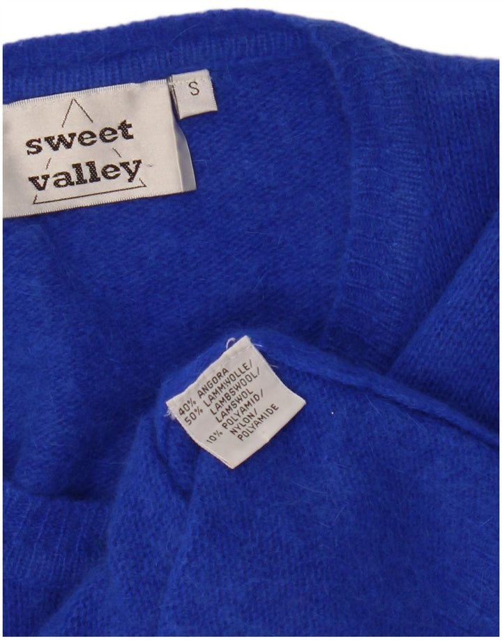 VINTAGE Damen Crop Cardigan Pullover UK 10 Kleine blaue Wolle