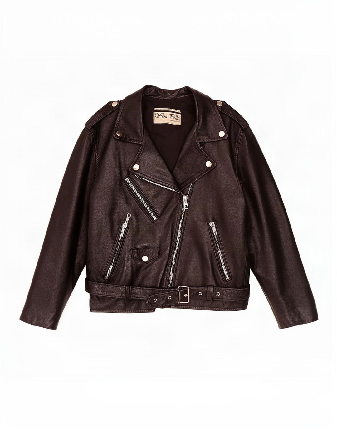 Vintage Damen Leder Bikerjacke UK 12 Medium Schwarz