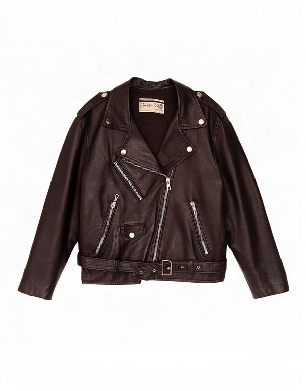 Vintage Damen Leder Bikerjacke UK 12 Medium Schwarz