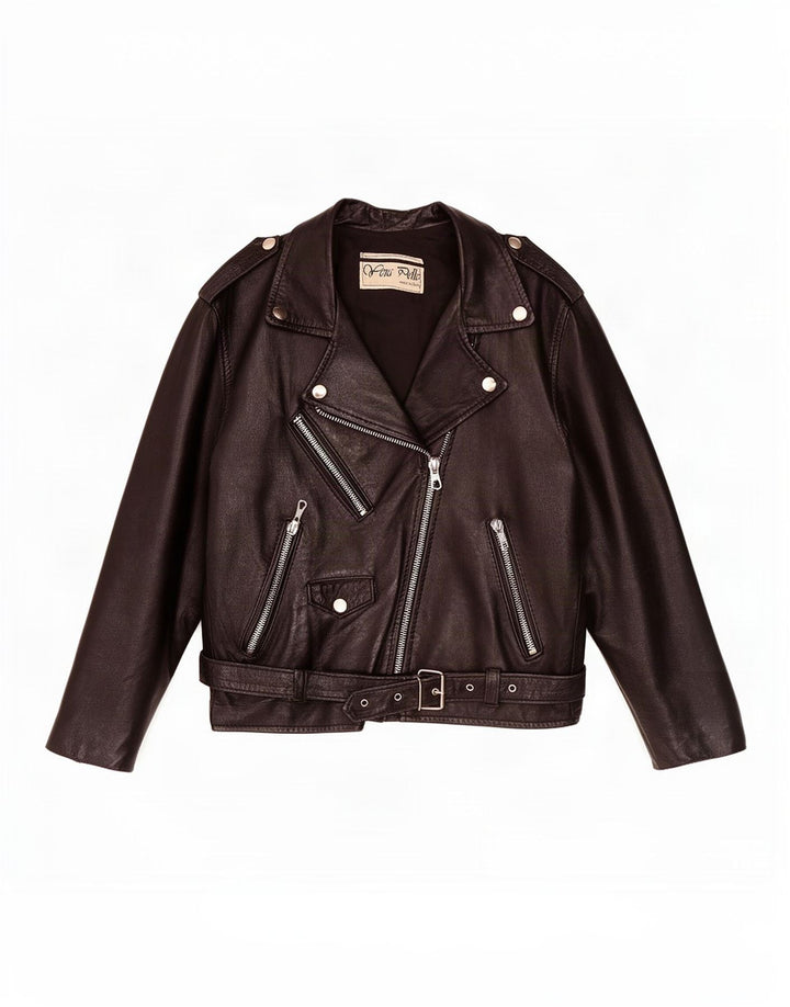Vintage Damen Leder Bikerjacke UK 12 Medium Schwarz