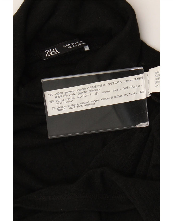 Zara Damen Rollkragenpulloverkleid UK 12 Mittelschwarzes Polyester