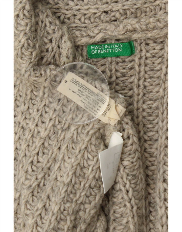 Benetton Offener Damen-Cardigan-Pullover UK 14 Mittelgraue Wolle