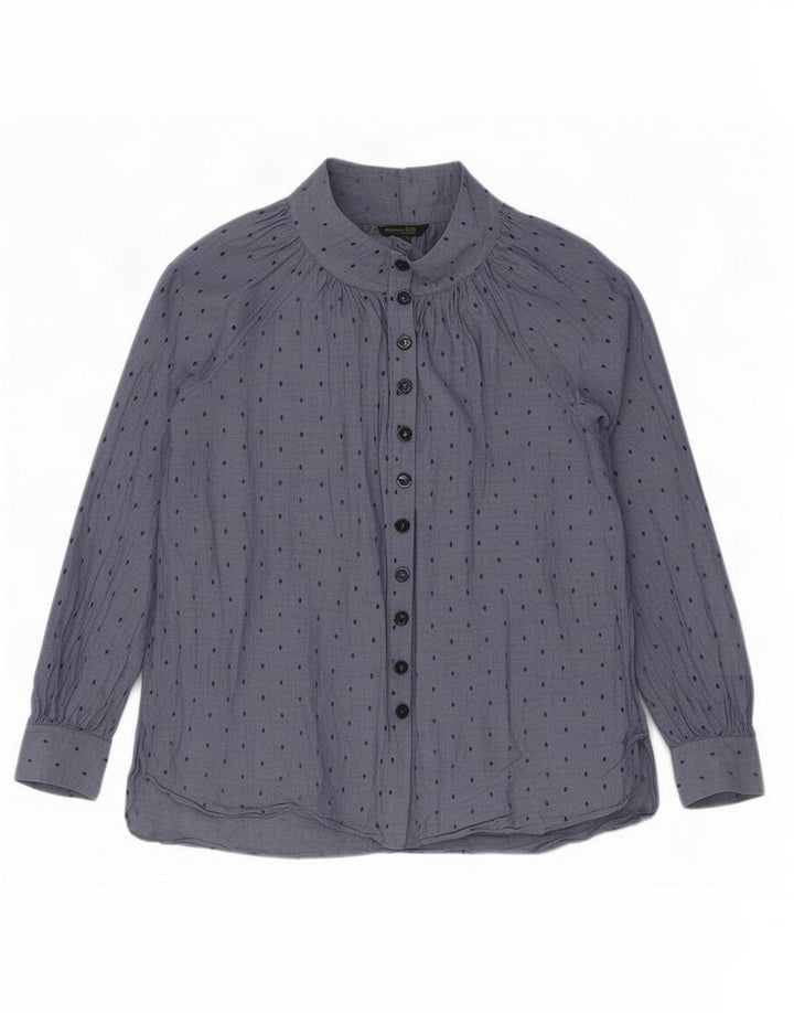 Massimo Dutti Damen Hemdbluse EU 40 Mittelblaue geometrische Baumwolle