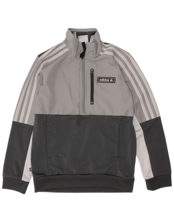 ADIDAS Jungen-Sweatshirt mit Reißverschluss am Hals, 7–8 Jahre, Grau, Farbblock