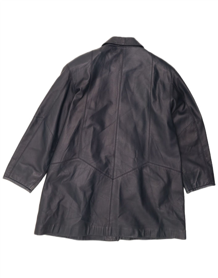 GIORGIO MOBIANI Womens Leather Coat UK 12 Medium  Navy Blue Leather