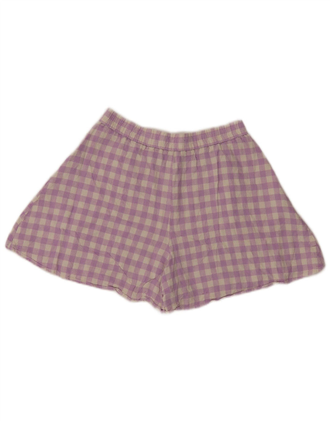 Zara Damen-Freizeitshorts, Größe S, W26, Lila, Gingham-Leinen