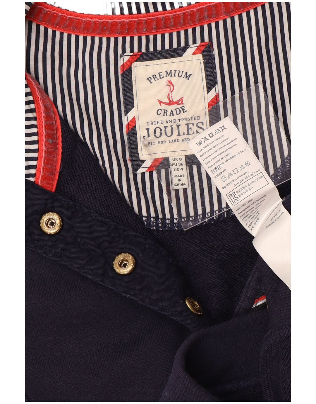 JOULES Damen-Sweatshirt mit Knopfkragen, Gr. 8, Marineblau, Baumwolle