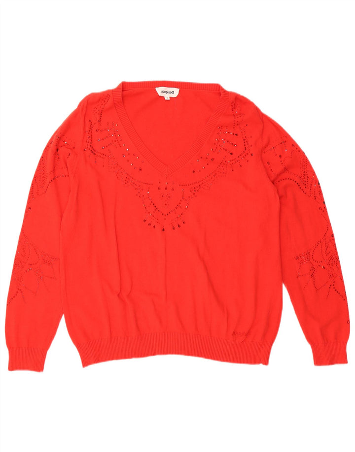 Desigual Damen-Pullover mit V-Ausschnitt, übergroß, Gr. 10, Größe S, Rot