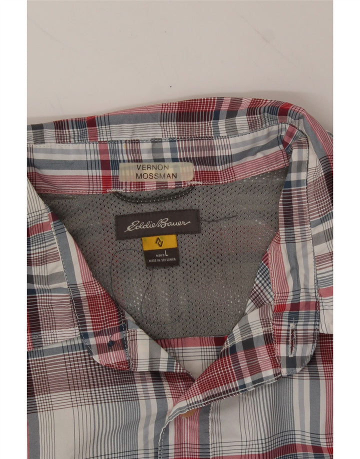 EDDIE BAUER Mens Short Sleeve Shirt Large Grey Check Polyester Vintage Eddie Bauer and Second-Hand Eddie Bauer from Messina Hembry 