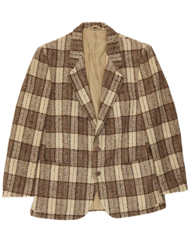 Cacharel Herren 2-Knopf-Blazerjacke IT 52 XL Beige karierte Wolle
