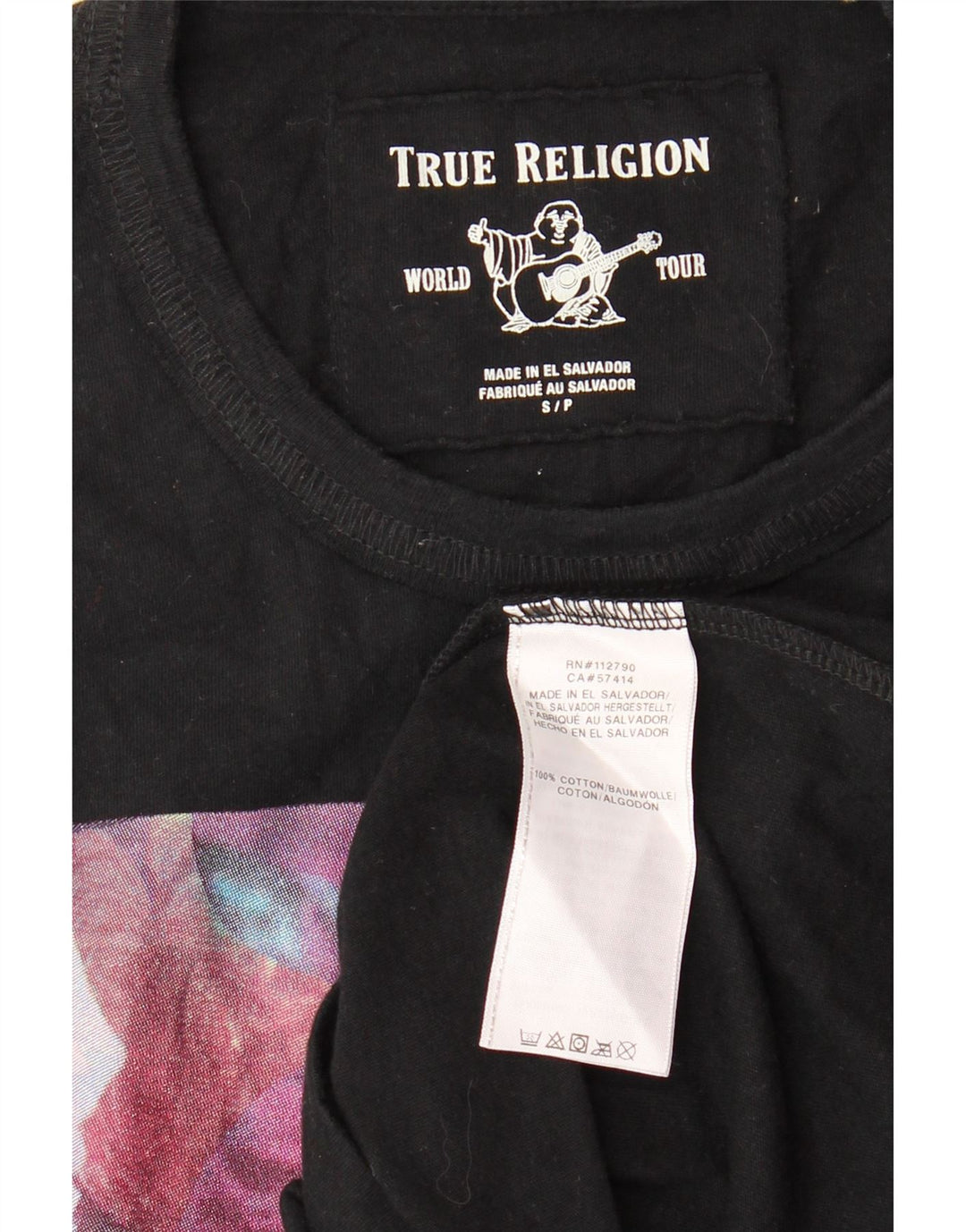 TRUE RELIGION Herren-T-Shirt mit Grafik, Größe S, Schwarz, Blumenmuster, Baumwolle