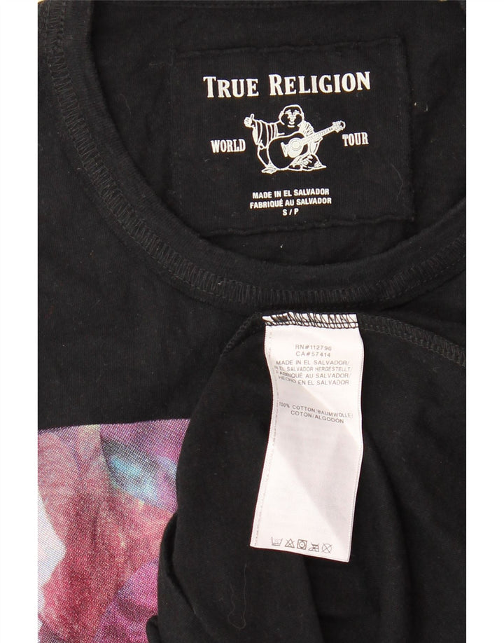 TRUE RELIGION Herren-T-Shirt mit Grafik, Größe S, Schwarz, Blumenmuster, Baumwolle