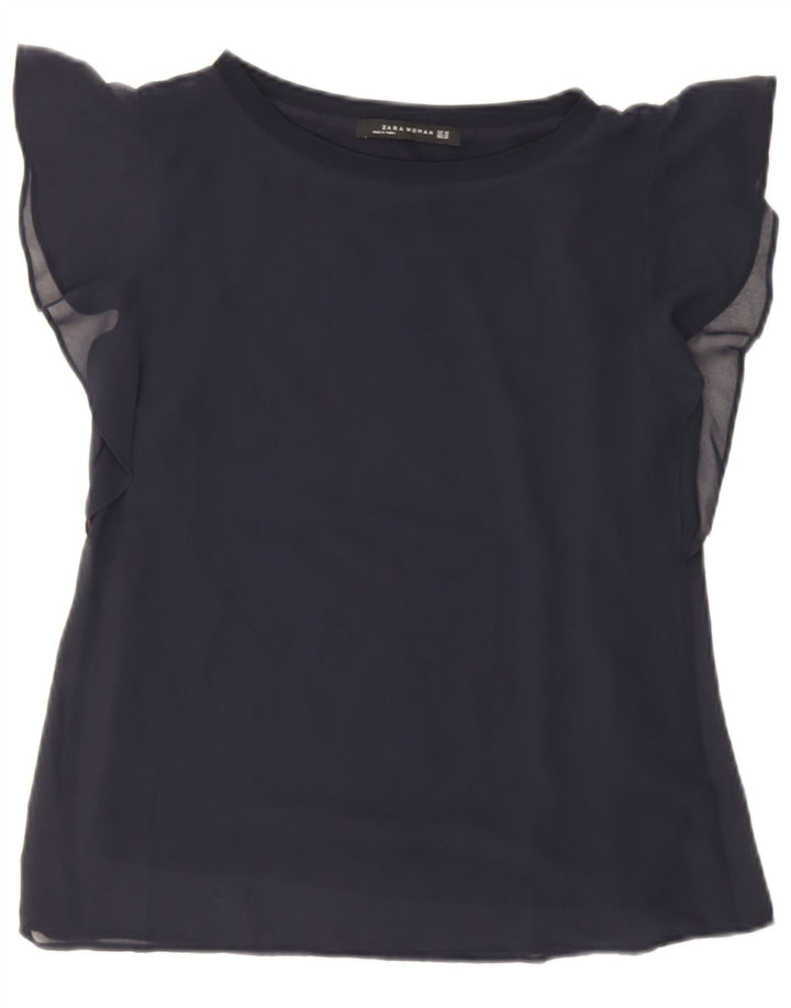 Zara Damen-Blusenoberteil in Übergröße, Gr. 6, XS, marineblaue Viskose