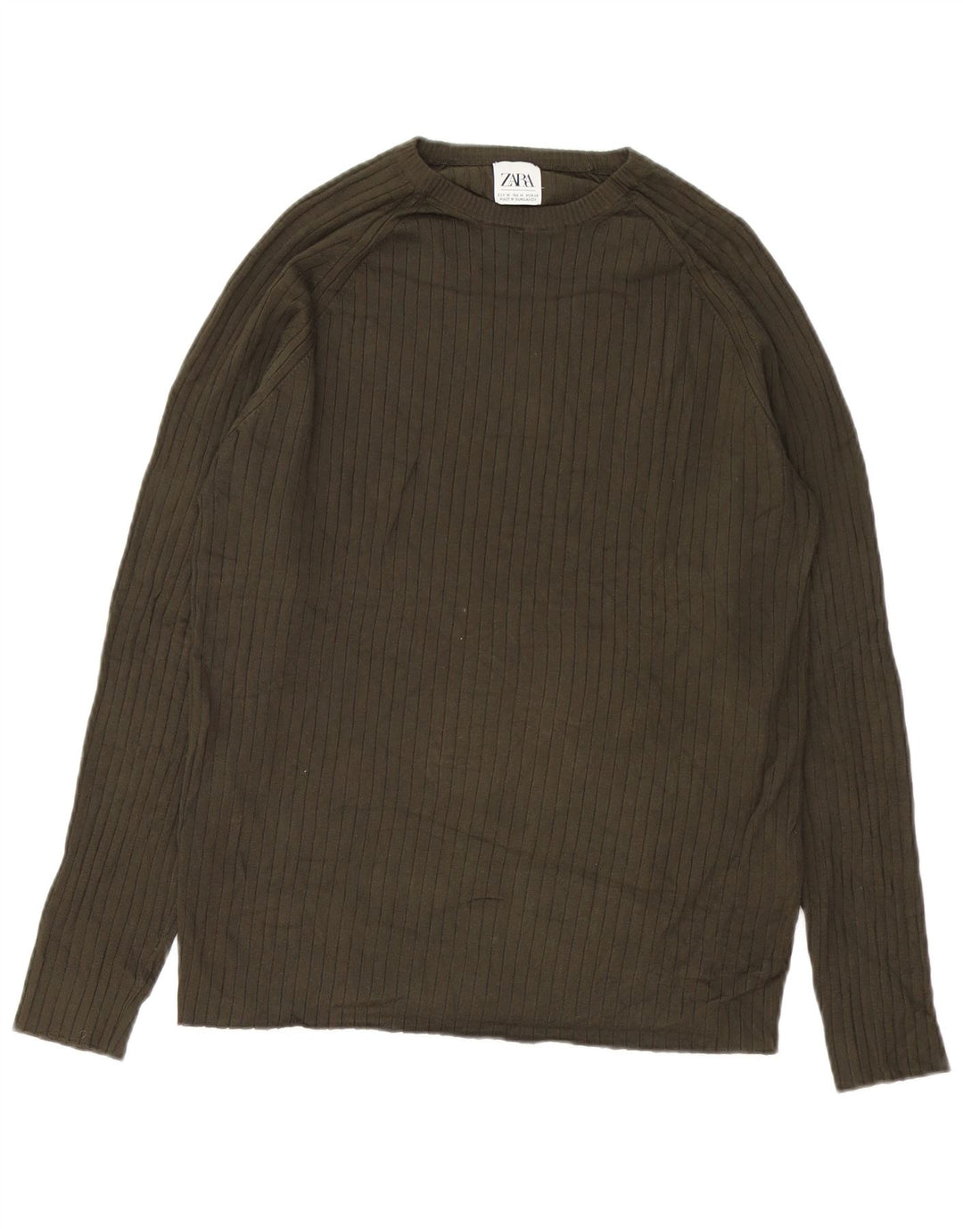 Zara Herren-Pullover mit Rundhalsausschnitt, mittelgrüne Viskose