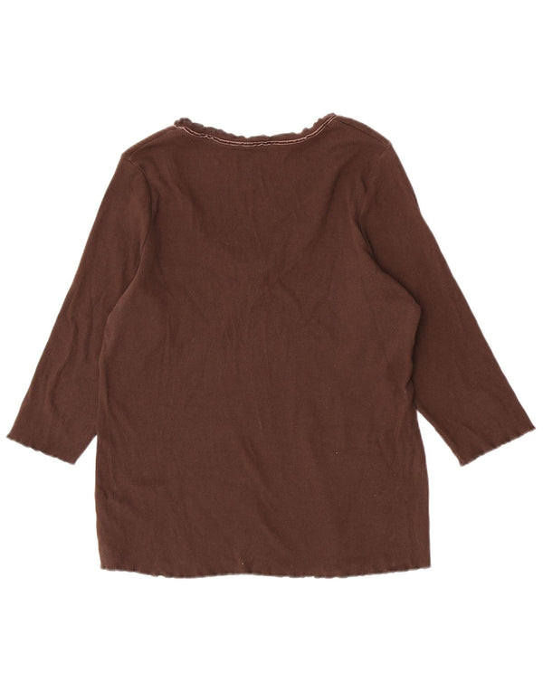 Marks & Spencer Damen-Top, 3/4-Ärmel, UK-Größe 16, Größe L, Braun, Baumwolle