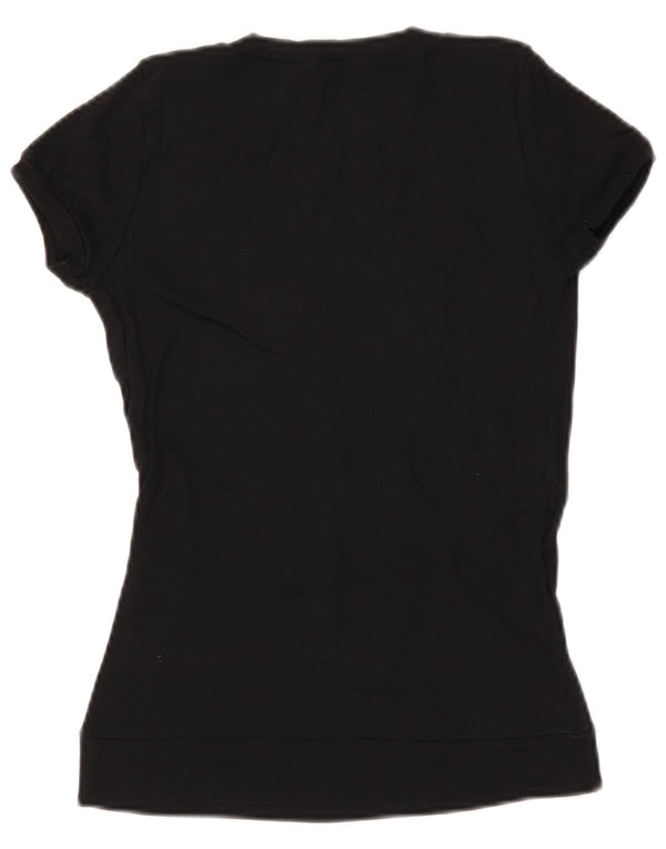 Benetton Damen T-Shirt Top UK 8 Small Schwarz Baumwolle