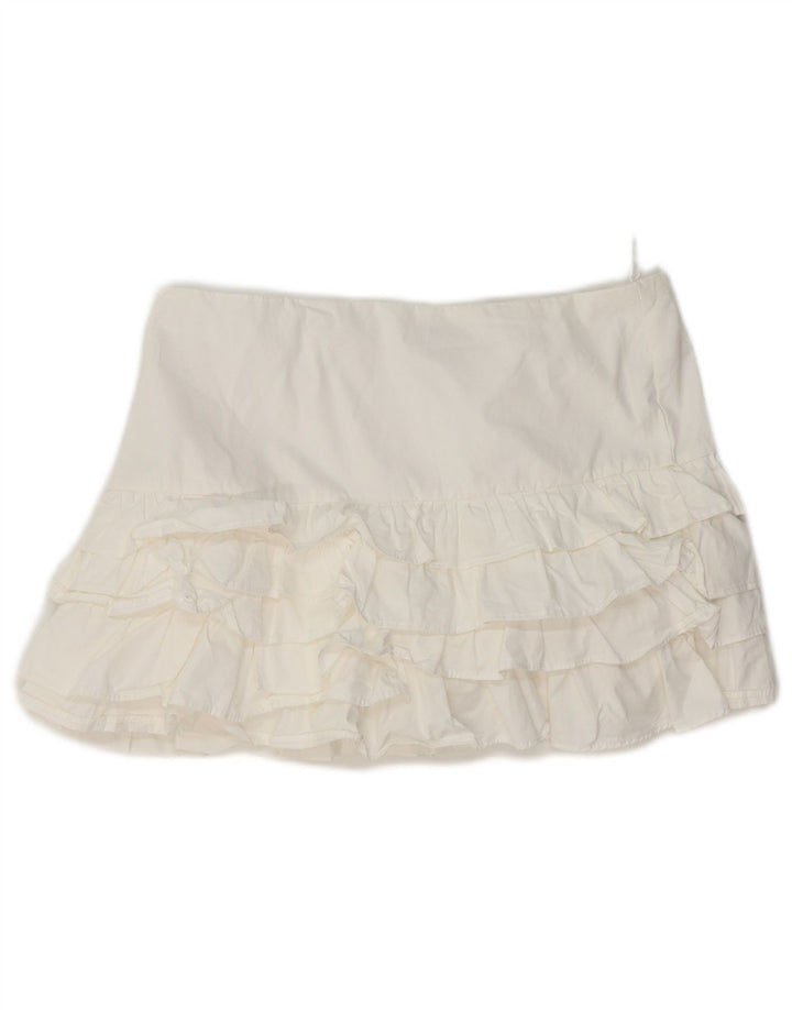 Zara Damen Mini-Rüschenrock Medium W30 Weiße Baumwolle