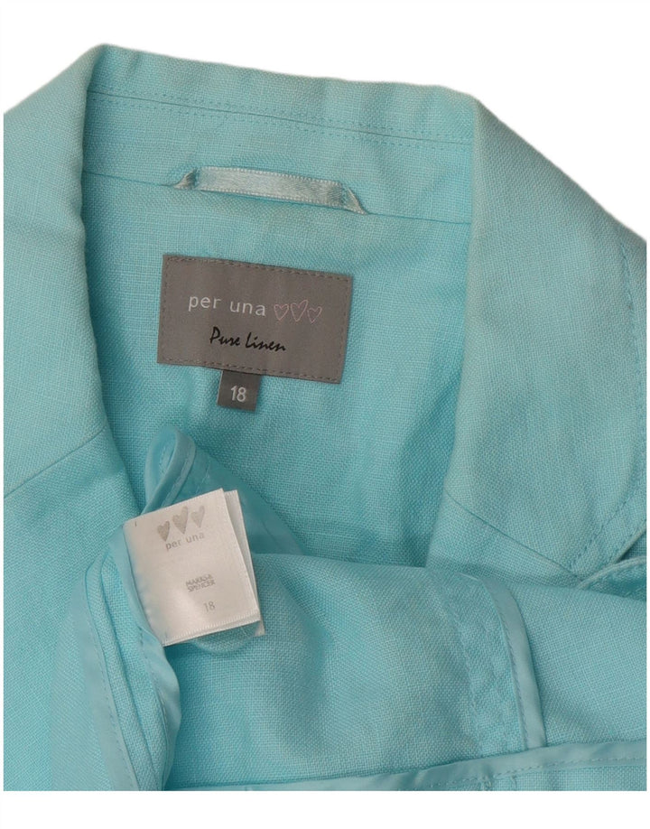 Per Una Damen 4-Knopf-Blazerjacke UK 18 XL Blaues Leinen