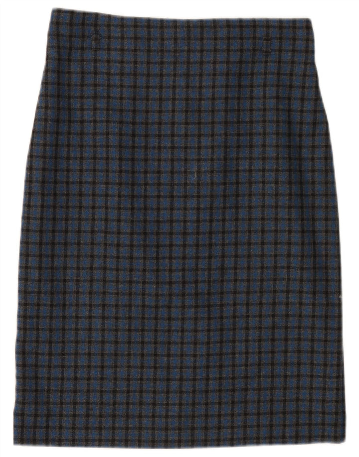BENETTON Damen Bleistiftrock W28 Mittelblau kariert