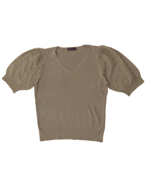 Marks & Spencer Damen-Pullover mit kurzen Ärmeln und V-Ausschnitt, Gr. 18, XL, Khaki