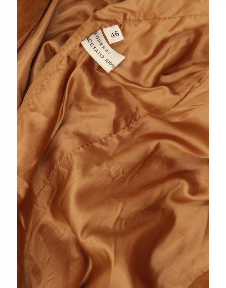VINTAGE Damen-Blazerjacke aus Wildleder mit 2 Knöpfen, IT 46, großes braunes Leder