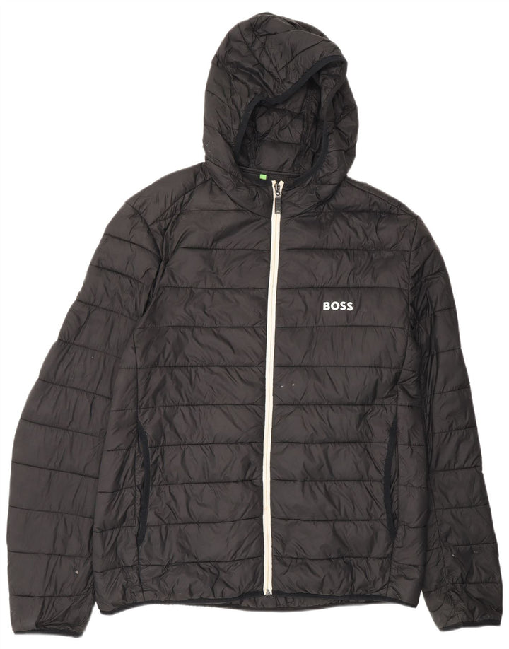 Hugo Boss gepolsterte Herrenjacke mit Kapuze, UK 44 2XL, schwarzes Polyamid