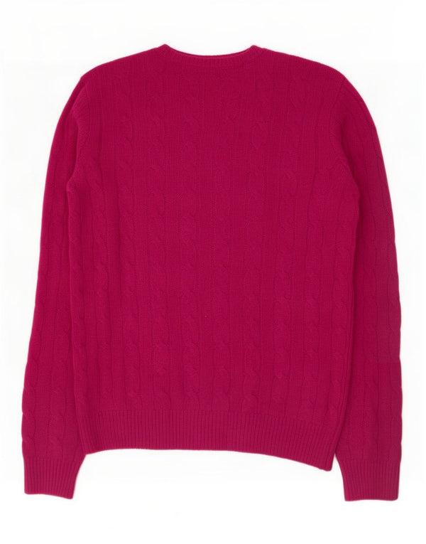 Polo Ralph Lauren Womens V-Neck Jumper Sweater UK 10 Small Pink Merino Wool