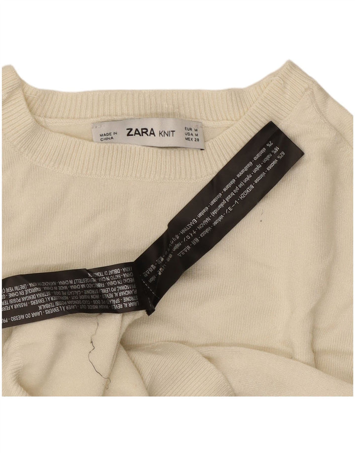 ZARA Damen-Pullover mit U-Boot-Ausschnitt, Gr. 12, mittlere, cremefarbene Viskose