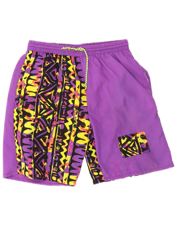 Vintage Mens Sport Shorts Large  Purple Geometric Nylon