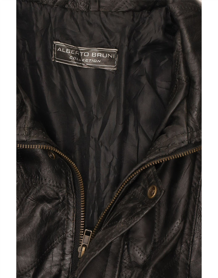ALBERTO BRUNI Mens Leather Coat UK 40 Large Black Patchwork Vintage Alberto Bruni and Second-Hand Alberto Bruni from Messina Hembry 