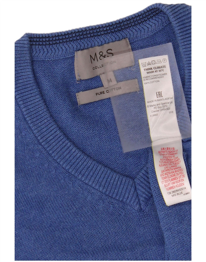 Marks & SPENCER Herren-Pullover mit V-Ausschnitt, mittelblaue Baumwolle