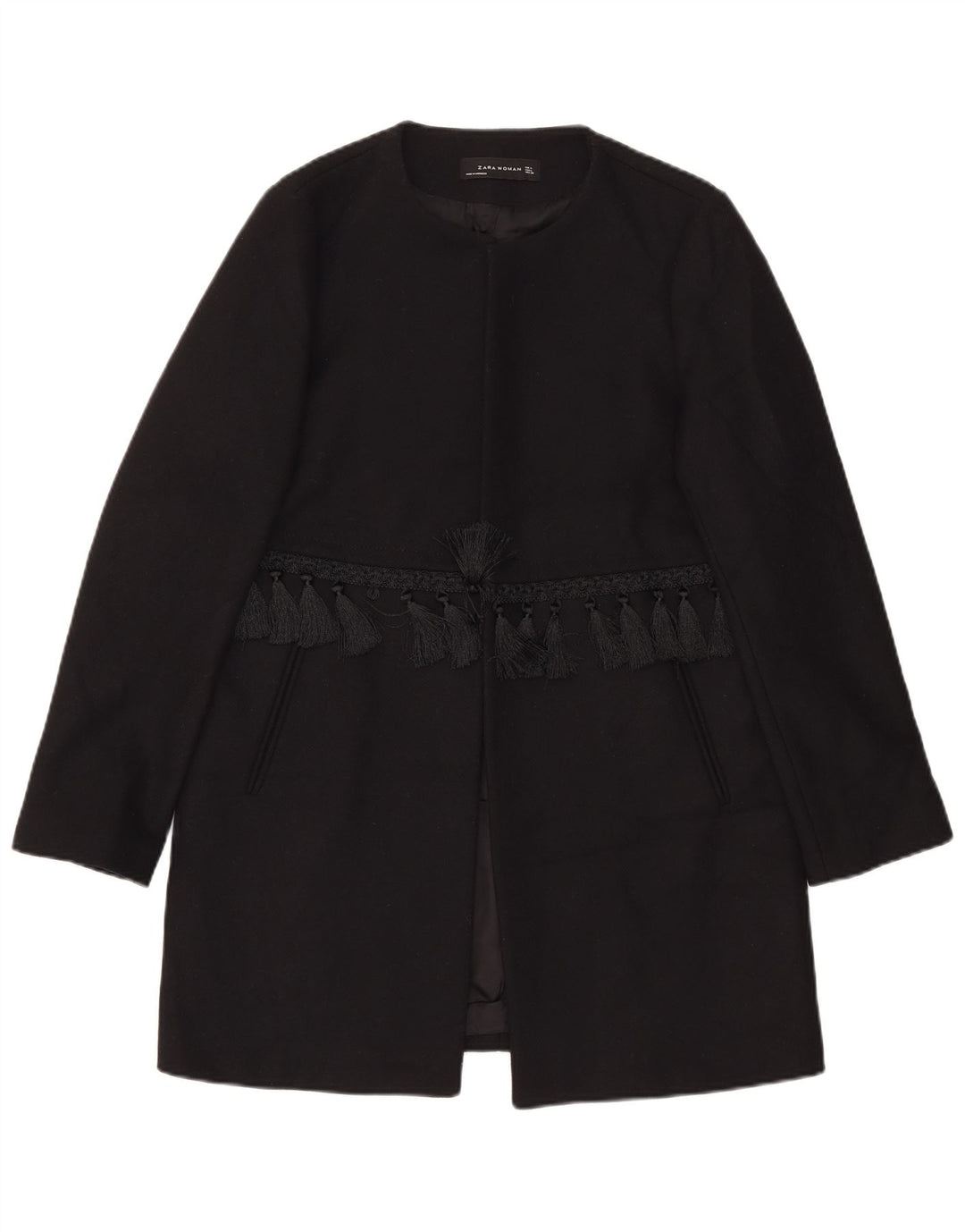 Zara Womens Open Overcoat UK 16 Große schwarze Wolle