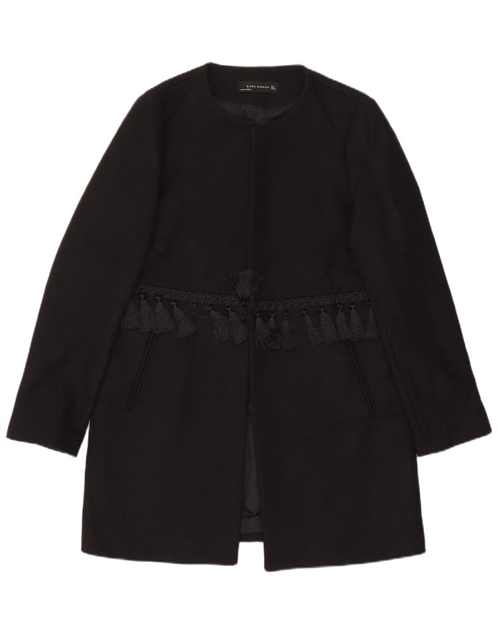 Zara Womens Open Overcoat UK 16 Große schwarze Wolle