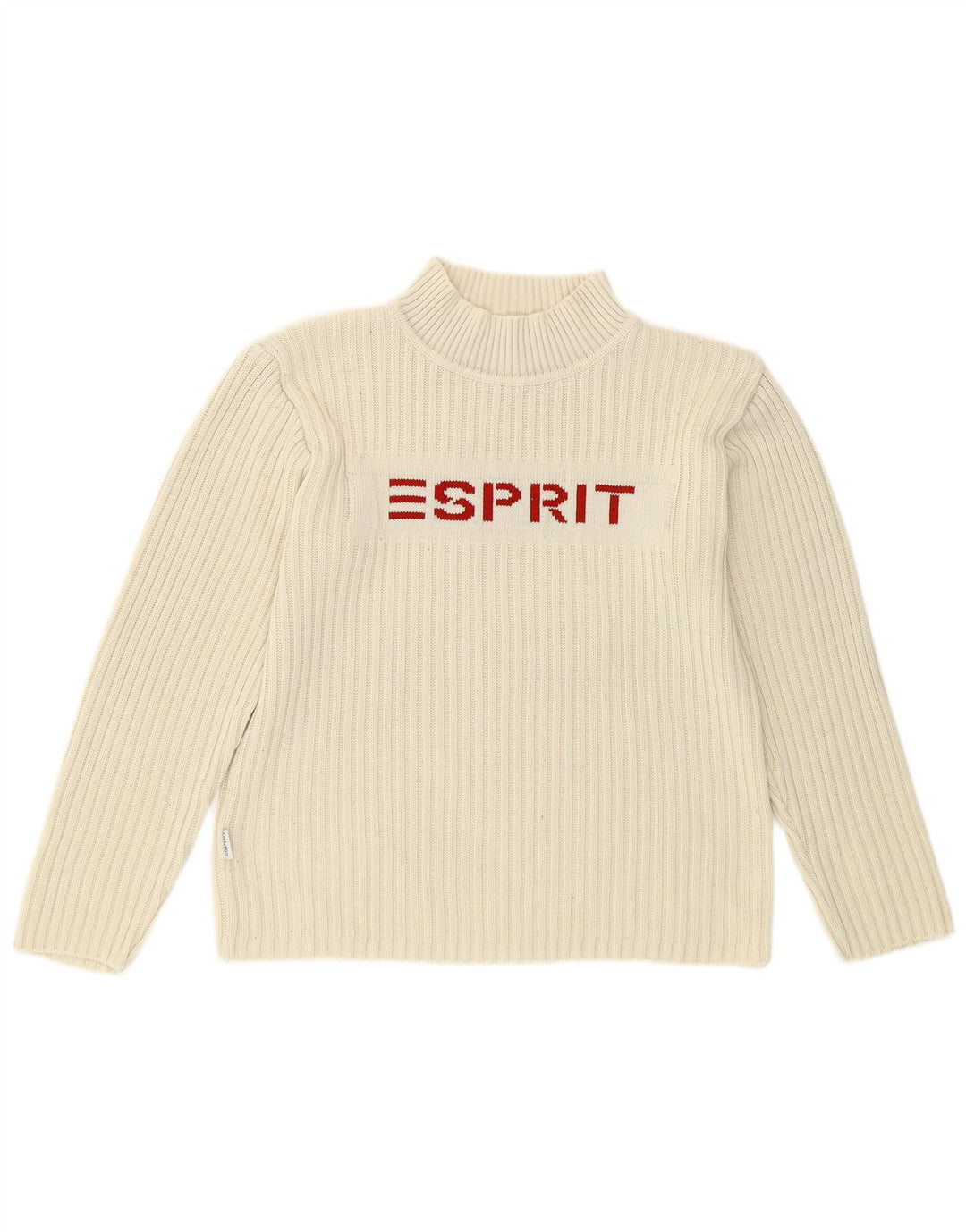 Esprit Damen-Pullover mit Rollkragen, Grafik, UK 14, mittelweiß, Baumwolle